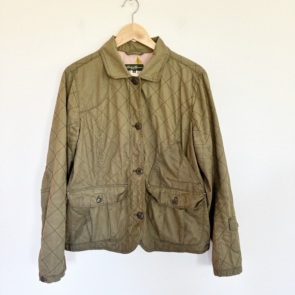 Eddie Bauer Waxed Canvas Jacket Womens M Green Barn Chore Field Outdoor Fishing